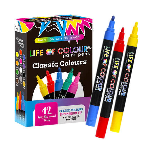 Classic Colours 3mm Medium Tip Acrylic Paint Pens - Set of 12 Life of Colour